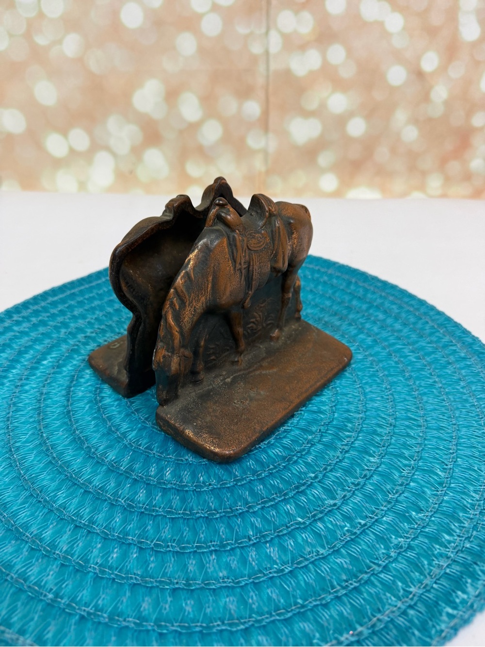 Vintage Pair Of Antique Cast-Iron Grazing Saddled Horse Bookends